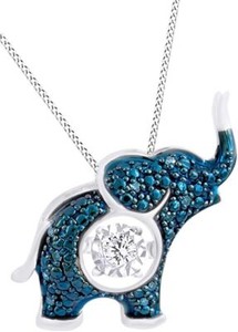 Authentic Elephant Pendant 18" Necklace Natural Diamond Accents in 925 Sterling Silver