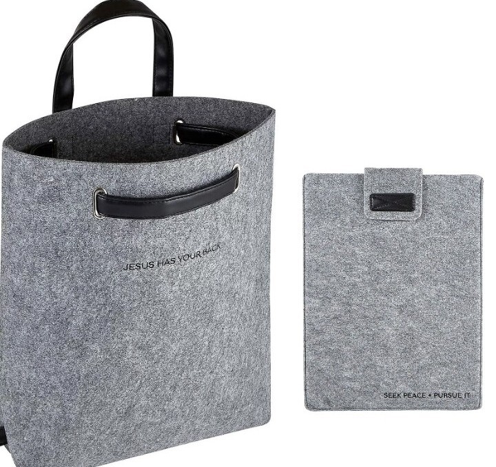 Faithworks Jesus Has Your Back Convertible Backpack Tote NWT Gray Felt Bag NEW! 1740129123_ec60d2ff-8a55-45c3-  main image 4