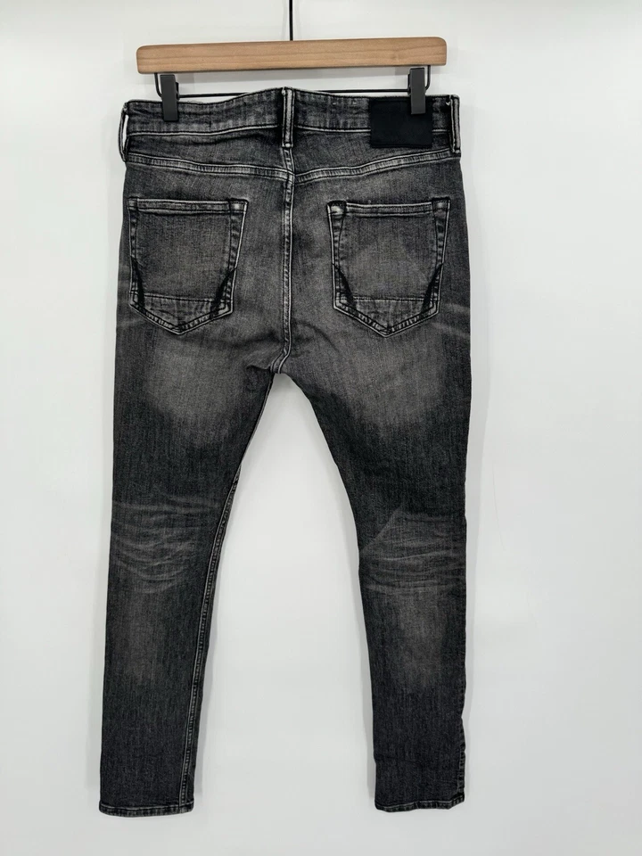 Pantalones de mezclilla para hombre All Saints dañados por cigarrillos ajustados desteñidos negros lavados 30x32 Foto 2 de 4