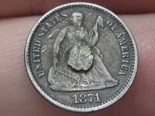 1871 P Seated Liberty Half Dime- Philadelphia, Fine/VF Details