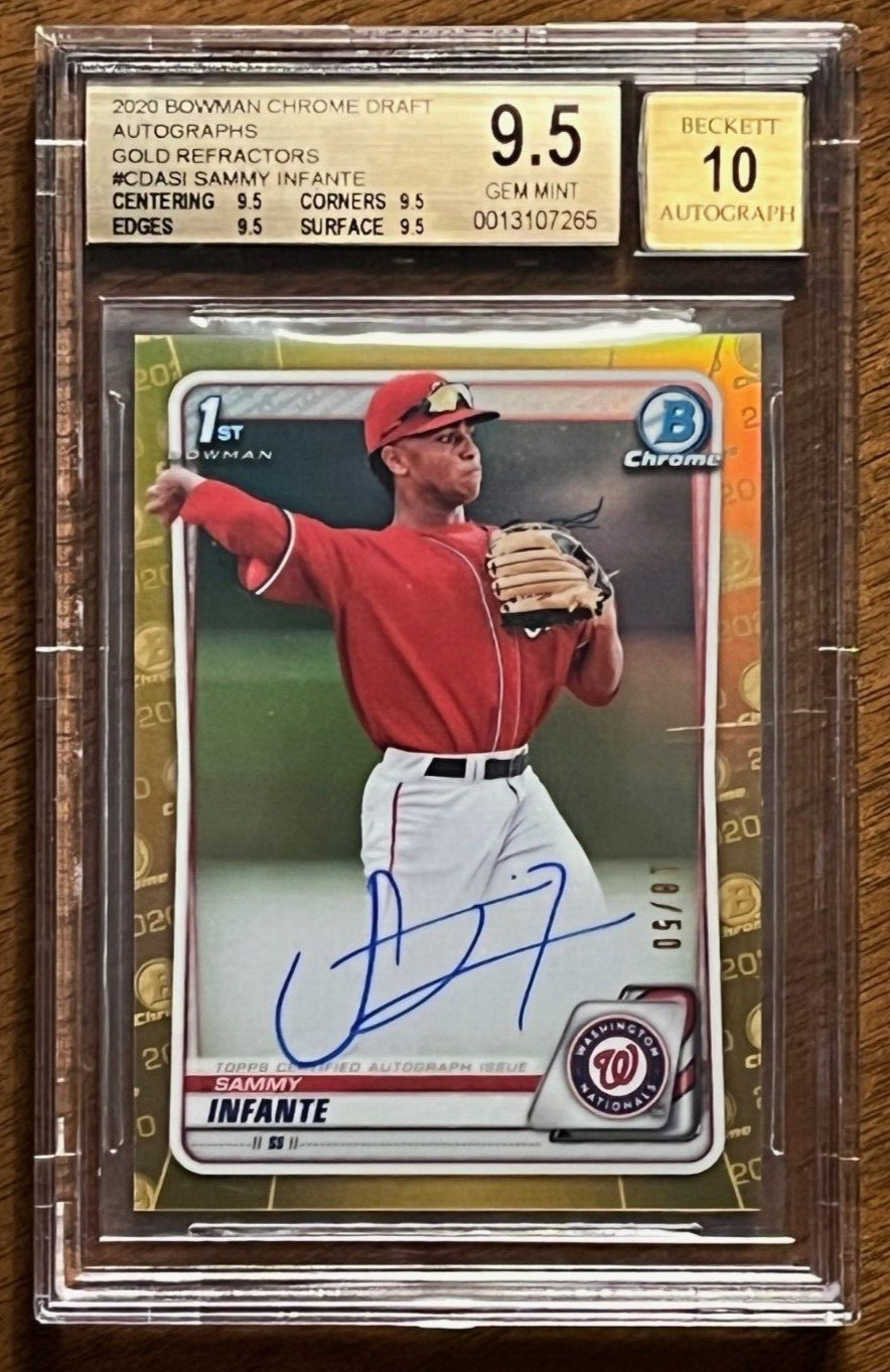 Sammy Infante 2020 Bowman Chrome Gold Ref. Auto RC #'d 18/50 BGS 9.5 Nationals