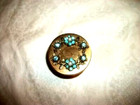 VINTAGE GOLDTONE JEWELED SACCHARIN PILL BOX VANITY AQUA STONES 1950s MCM