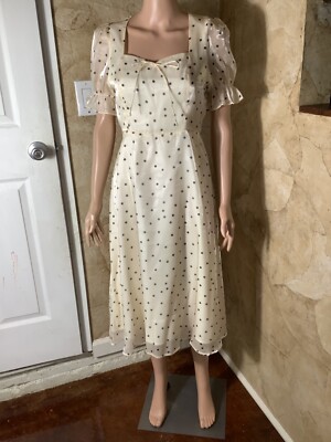 Polka Dot Flounce Sleeve Sweetheart Neck Knot Front Midi Dress - S | eBay