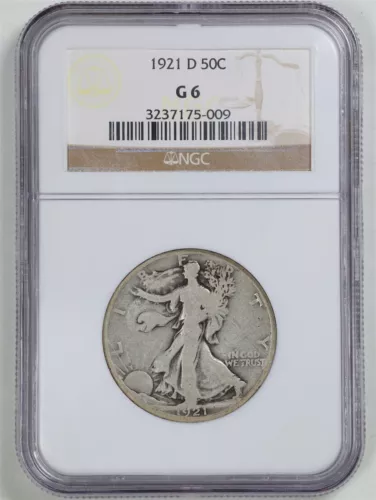 1921-D 50C Walking Liberty Half Dollar G6 NGC 3237175-009