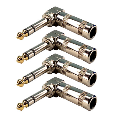 4 Pack of 6.3mm 1/4 inch Stereo Right Angle Gold Tip Instrument Audio Jack Plug