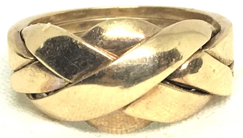LADIES PUZZLE RING , 4 PIECE WEDDING BAND, 10KY GOLD, SIZE 5