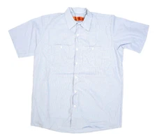 Red Kap Mens White Blue Striped Short Sleeve Uniform Button Up Work Shirt L