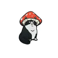 Cat with Mushroom Hat Patch, Iron On/Sew On