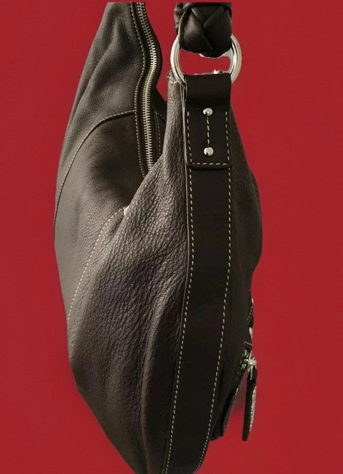 Leonello Borghi:DESIGNER Leather-3-Pocket Braided Strapped Hobo Bag - Image 4 of 4