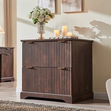 Desk Modern Brown Engineered Wood 30" Fluted Charging Station Home Office