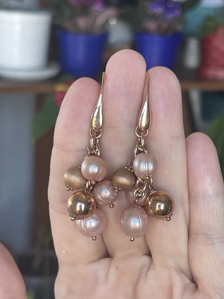 PENDIENTES HONORA Bronce Cuentas Rosa Cultivado Foto 4 de 4