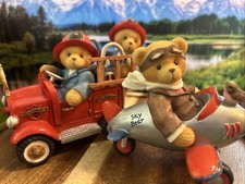    Enesco Cherished Teddies 1999 Lot Plane  Fire Truck Chad Dustin And Austin