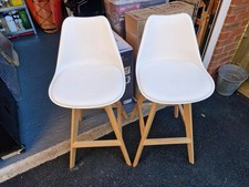 B&Q Pitaya Bar Stools  - White PU Leather & Plastic with Solid Wood Legs PAIR X2