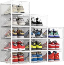 XXL Larger Shoe Storage Boxes Fit Size 14 Clear Plastic Stackable Shoe Organizer