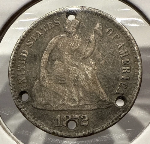 1872-S Seated Liberty Half Dime Silver US Coin Holed Mint Mark Above Wreath U251