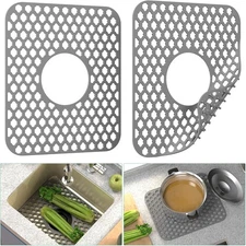 TOOVEM 2PC Silicone Sink Mat Protectors Kitchen Sink Grid Non-Slip w/Drain