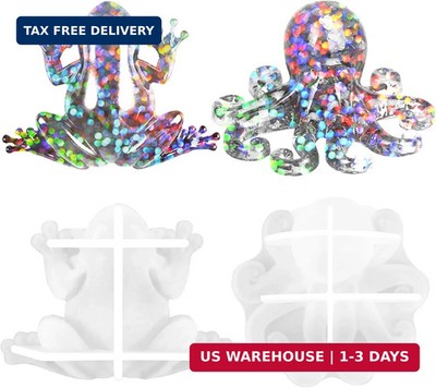 2 Pack Animal Silicone Molds, Frog Resin Molds with Realistic Frog and Octopus S