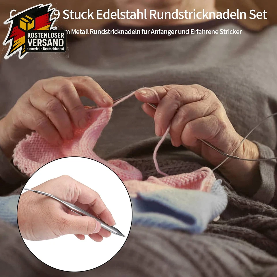 8 Stück Rundstricknadeln Set, Edelstahl 40Cm Lang Stricknadeln Metall Profession - Bild 4 von 4