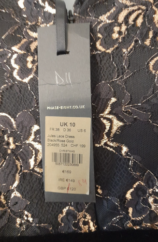Phase Eight Black Gold Lace Dress Size 10 RRP £120 Party Occasion - Picture 12 of 12