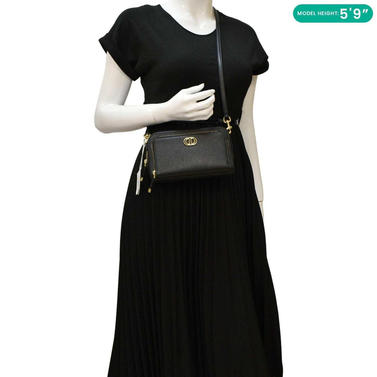 CHRISTIAN DIOR Caro Grained Leather Double Pouch Crossbody Bag