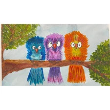 Hand painted watercolor original painting wacky birds 9x12”