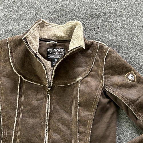 KUHL Jacket Women Small Dani Sherpa Coat Hood Micro Suede Wool Italian Fabric - Picture 15 of 16