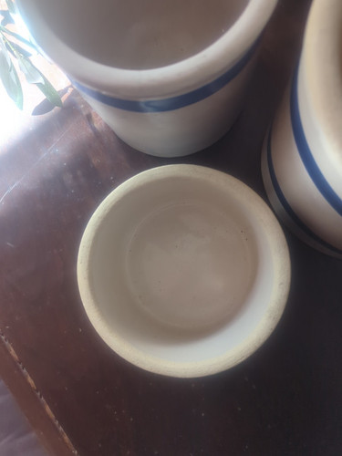 3 Vint Crocks Robinson Ransbottom Blue Stripe Stoneware Unmarked Cottage Crock - Bild 3 von 7