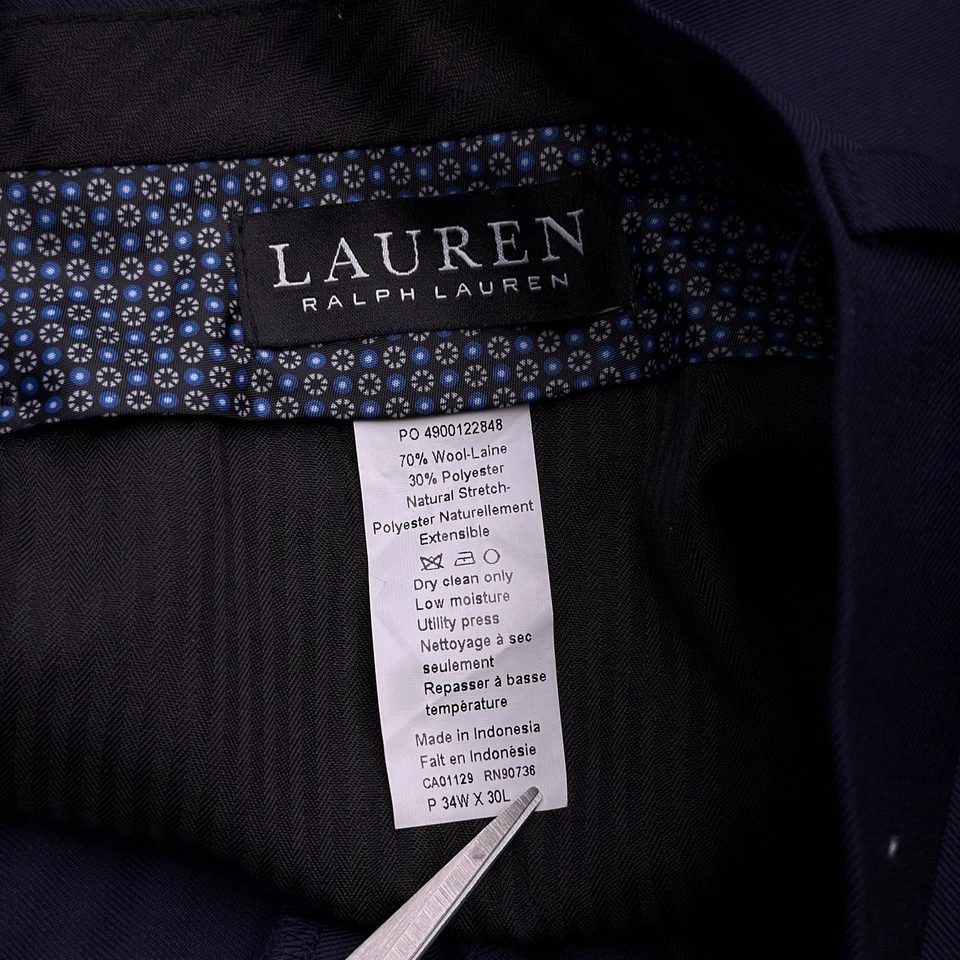 Pantalones de vestir Lauren Ralph Lauren para hombre 34x30 azul lana etiqueta negra Foto 4 de 4