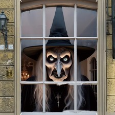 3D Holiday Halloween Horror Witch Window Cover Family Party Decoration Witch Zom