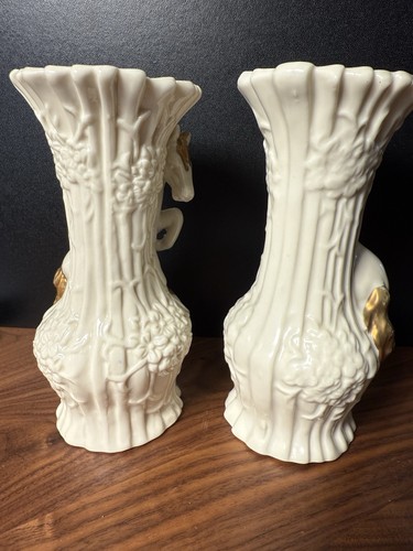 Set vintage Ceramic horse Vases white gold majestic floral - Picture 6 of 11