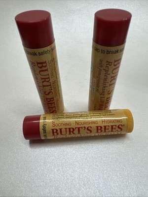3 Pack BURT'S BEES REPLENISHING POMEGRANATE 100% Natural LIP BALM