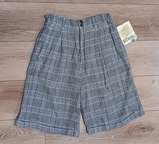 Gitano 90s Vintage Shorts High Waist Plaid Pleated Cuffed Ramie Cotton