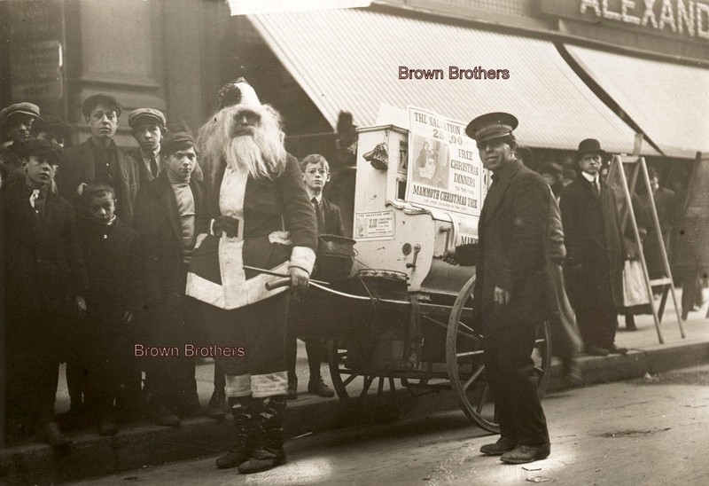 1900s-10s NYC Salvation Army Free Christmas Dinner Santa Film Photo Transparency