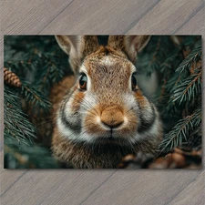 POSTCARD Brown Rabbit Close Up Pine Branches Winter Woodland Cute Animal Nature