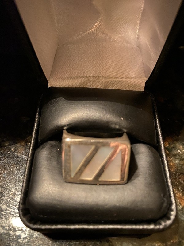 Sterling 950 Modern RING Mother-of-pearl mosaic inlay iridescent