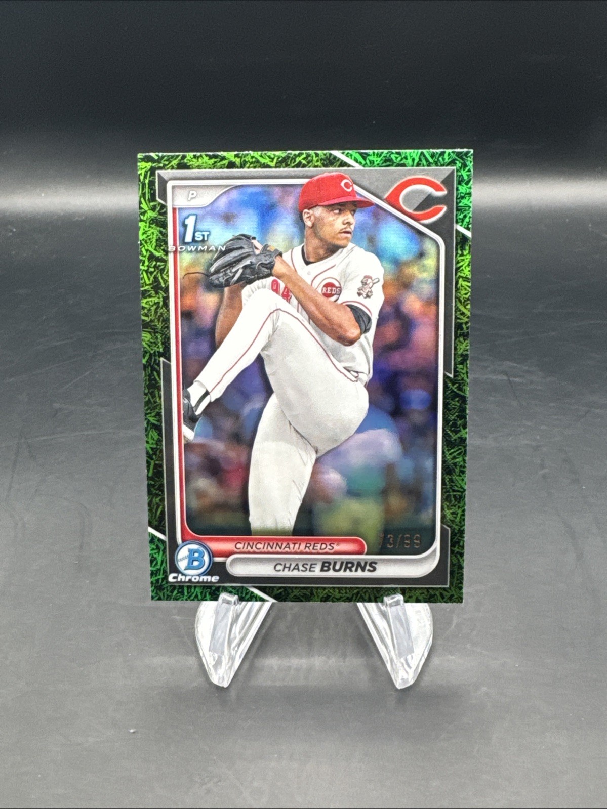 2024 Bowman Draft Chrome Chase Burns 1st Prospect Green Grass Refractor #73/99
