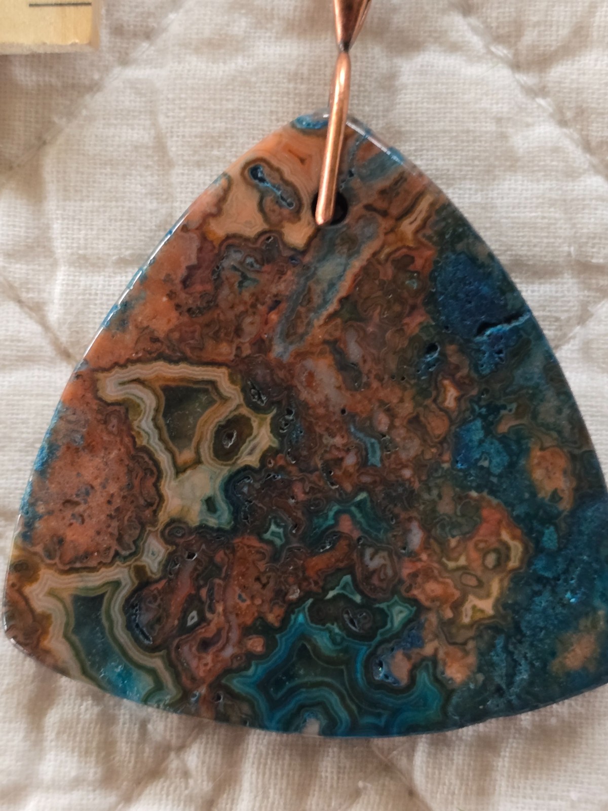 Triangular Teal and Copper Colored Crazy Lace Aga… - image 4