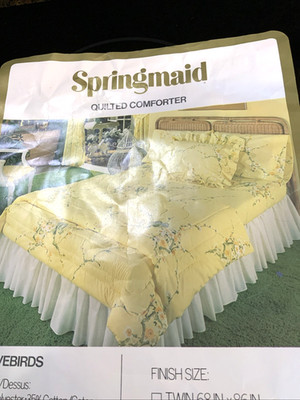 Vintage Springmaid Quilted Comforter Blue Love Birds 76 X 86 Full NOS USA