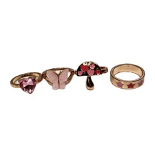 Rold Gold Tone Rings Set Pink Stones Enamel Size 7 To 7.5