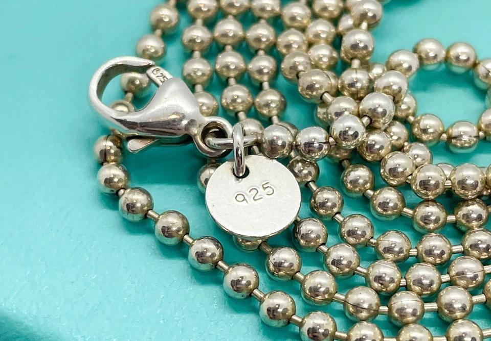 Tiffany & Co. 34" Sterling Silver 2mm Bead Ball Chain Necklace w/ Box - Image 3 of 4