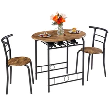 3-Piece Dining Table Set for Kitchen Breakfast Nook, Wood Grain Oval Tabletop...