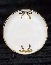 2 Yedi GOLD BOWS on White Salad Plates 8" Ceramic Wedding Bridal Gift GORGEOUS