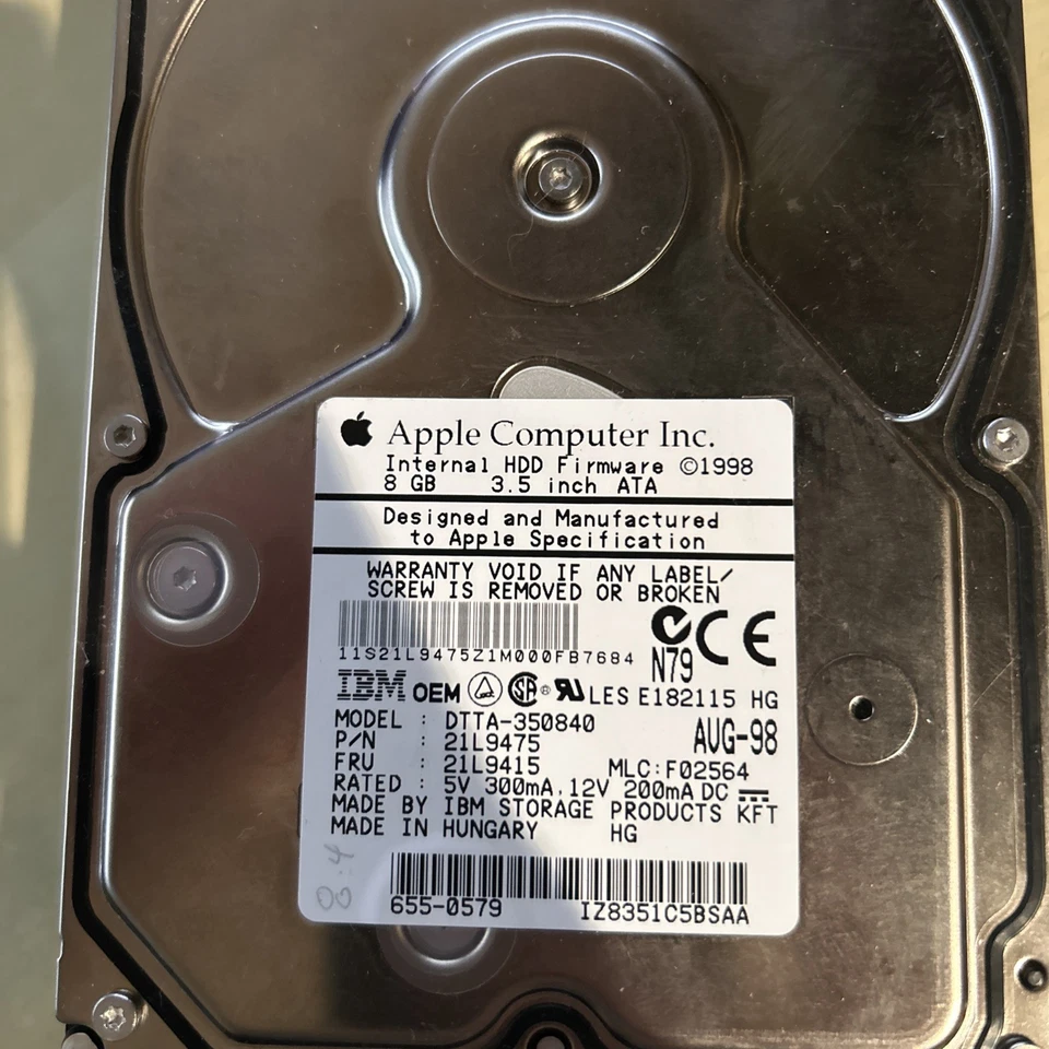 APPLE COMPUTER INC -- IBM OEM DTTA-350840 IDE HARD DRIVE 8GB 3.5 21L9475 F02564 - Image 2 of 4