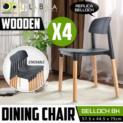 4X Belloch Replica Dining Chair Stackable Designer Retro Wooden Cafe Bar - image 1 of 4