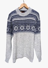 Vintage Jersild Fair Isle Ski Sweater Navy Blue Gray Crew Neck Men's EXTRA LARGE