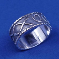 Size 8, vtg mexico Sterling silver handmade ring, 925 band w/pattern Embossed