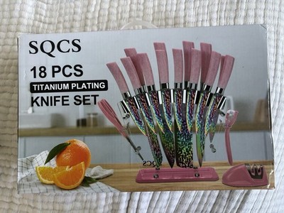 SQCS 18 PCS Titanium Plating Knife Set Kitchen Knife Set