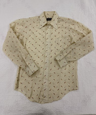Vintage 1970s Manhattan Men s Button Up Shirt Size 4 / S-M Beige Dot Print