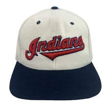 Vintage MLB Cleveland Indians Drew Pearson Script Spell Out Snapback Hat NWOT