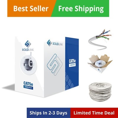Ethernet Cable 1000ft   24AWG Solid CCA UTP Unshielded CAT 5e, High Speed Lan...